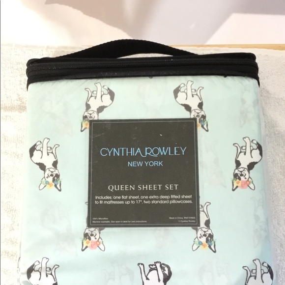 Details about / 4pc Cynthia Rowley Boston Terrier Dog KING Sheet Set French Bulldog White Black